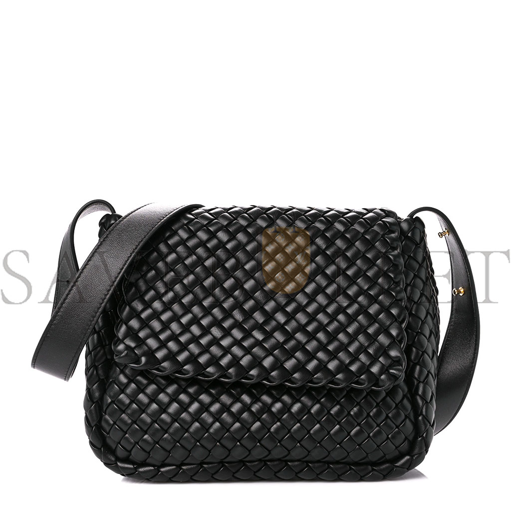 BOTTEGA VENETA NAPPA INTRECCIATO SMALL COBBLE SHOULDER BAG BLACK (26*21*9cm)